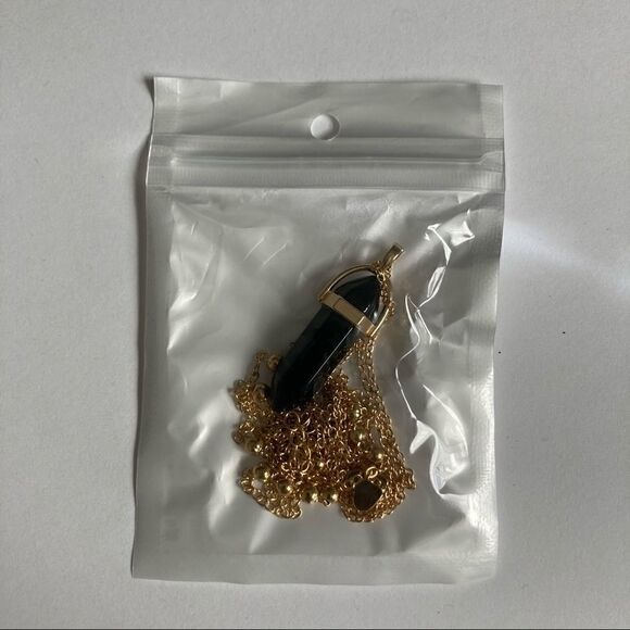 𝅺GOLDEN Layered Faux Onyx Stone Necklace - Picture 9 of 10